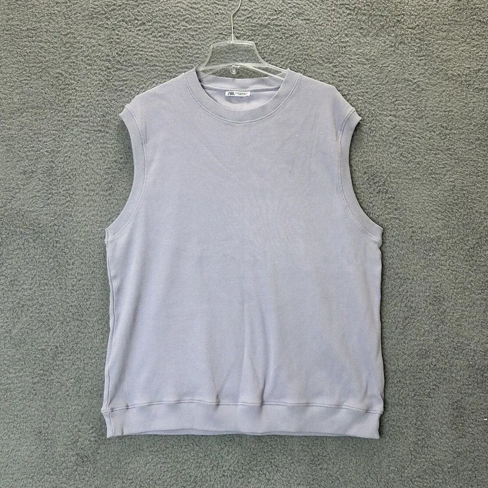 Zara Sweater Vest Mens Extra Large Lilac Textured Ribbed Relax Fit Crew Neck